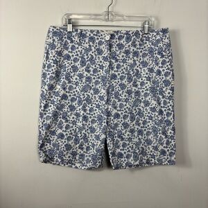 Talbots Chino Shorts Womens 14 Long Line Blue Paisley Vintage Floral Design